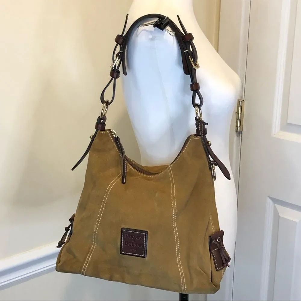 Vintage DOONEY & BOURKE Caramel Suede & Brown Leather Full Zipper Shoulder Bag